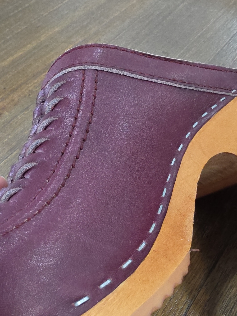 TROLLS By Samhall Burgundy Leather & Wood Sweden Clogs Size 37 - Picture 4 of 13